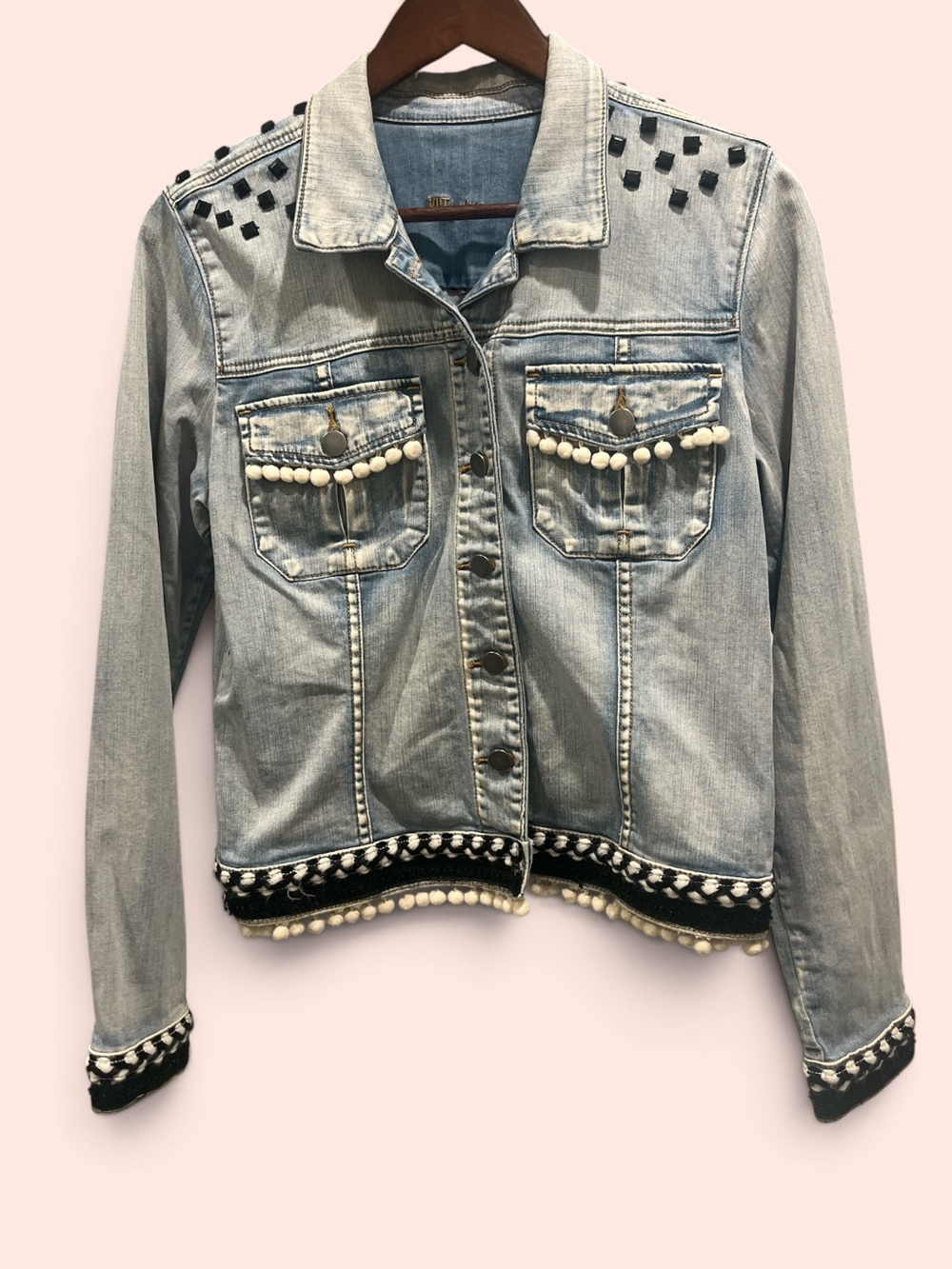 Kut from the Kloth Jean Jacket with cute black and white embellishments